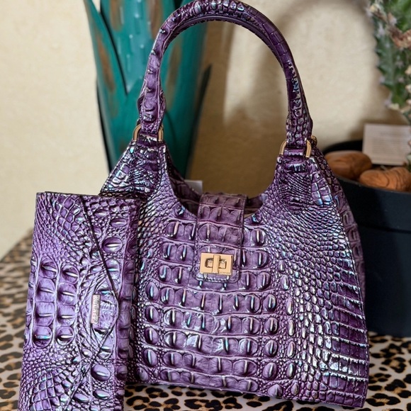 Brahmin Iridescent Purple Crocodile-Embossed Shoulder Bag FiRM - Picture 6 of 16